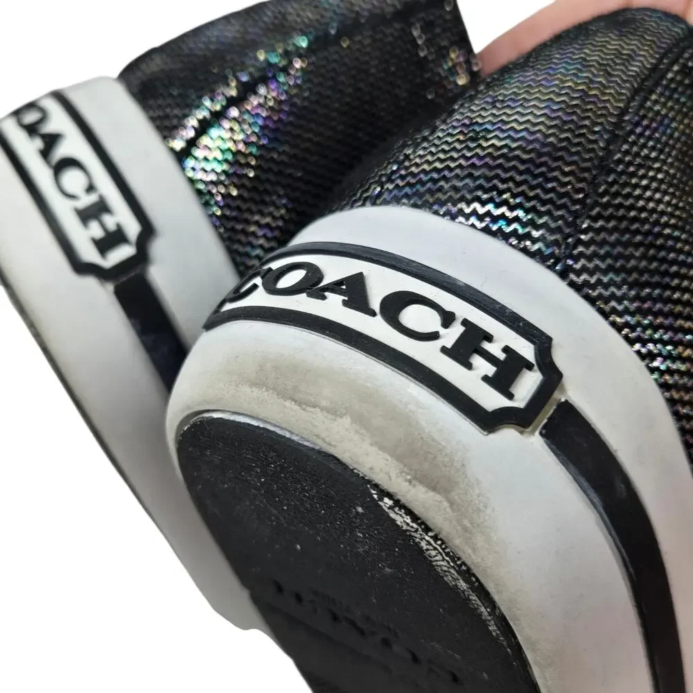 Coach Ian Sneakers Womens Sz 10 Black Iridescent Patent Leather Cap Toe Low Top